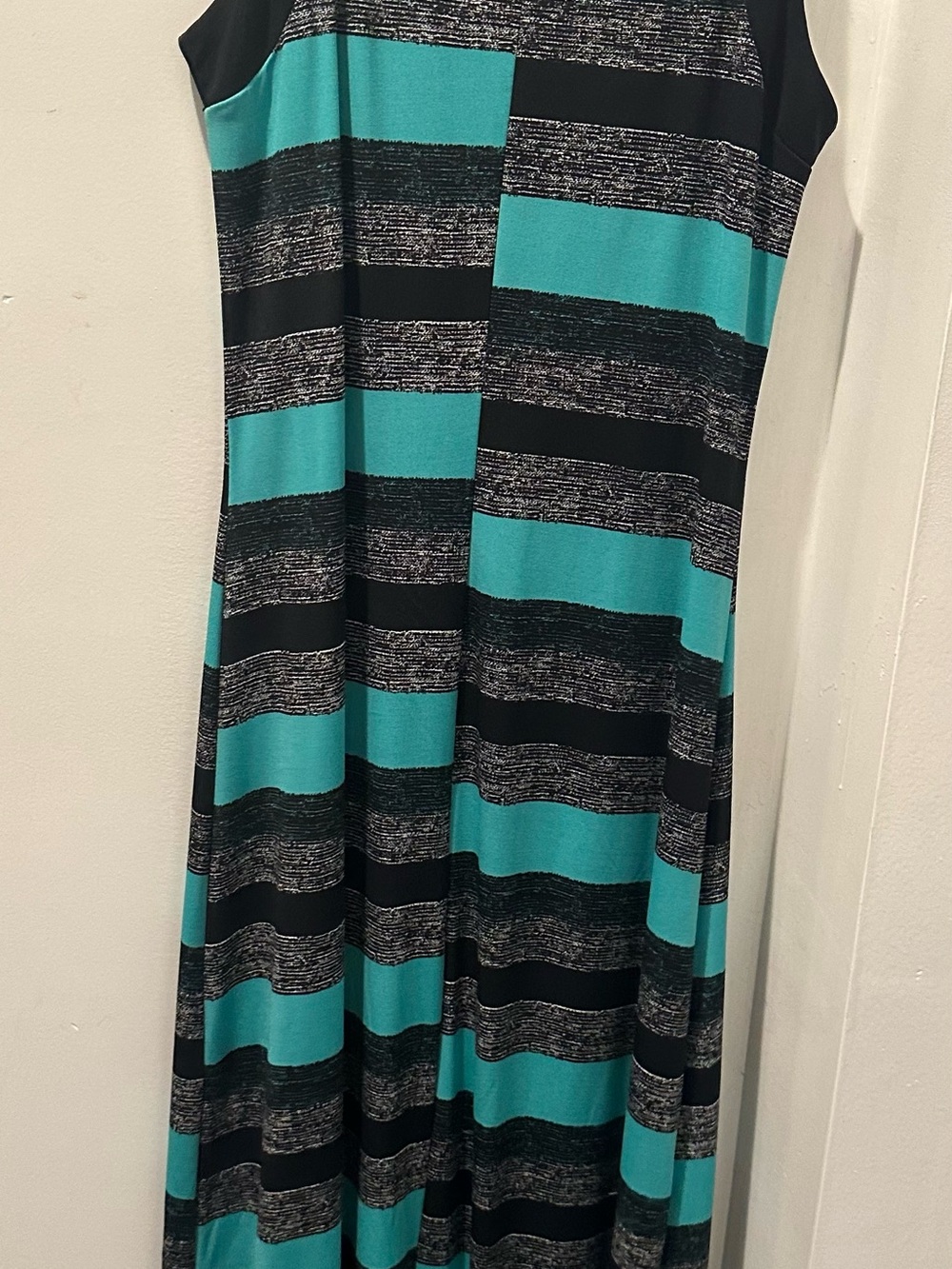 Sleeveless Teal and Black Striped Maxi Dress